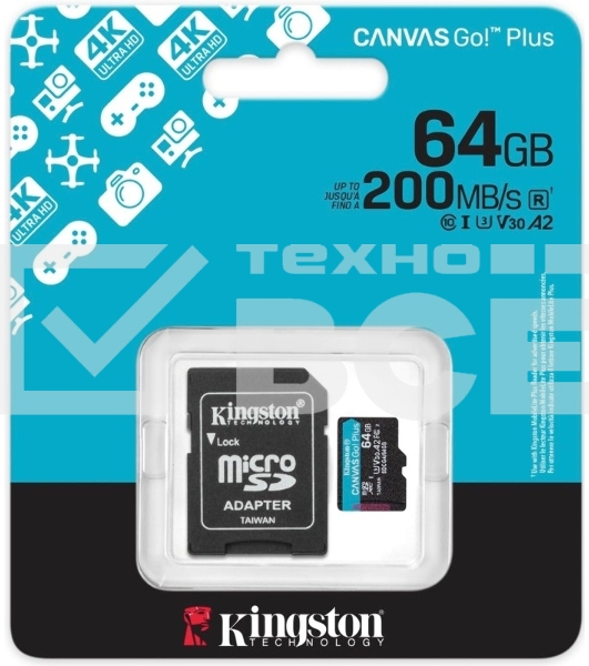 Флеш карта microSDXC 64Gb Kingston SDCG4/64Gb Canvas Go! Plus + adapter