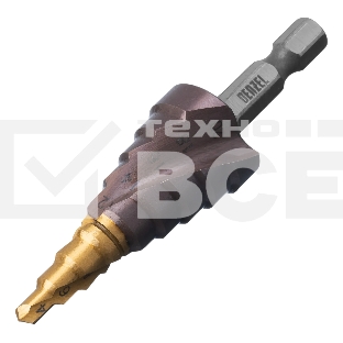 Сверло ступенчатое Denzel 4-6-8-10-12-14-16-18-20 мм, Р6М5, 6-гр. хвостовик 723603