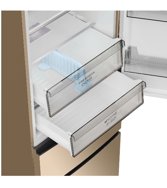 Холодильник Haier A4F742CGGU1 золотистый трехкамерный 277/129л морозилка снизу, No Frost