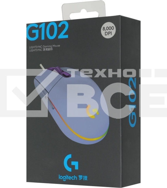 Мышь проводная Logitech G102 LIGHTSYNC фиолетовый, 8000 dpi, USB, кнопки - 6