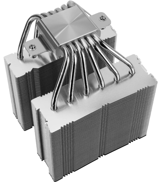 Кулер для процессора Thermalright Royal Knight 120 SE (4-pin PWM, 155мм, Ni/Cu, 6x6мм, 2x120мм, 66.17CFM/59CFM, 25.6dBA/26.1dBA, 1500RPM/1800RPM, S: 1200, 1700, 1851, 115X, AM4, AM5, silver, black)