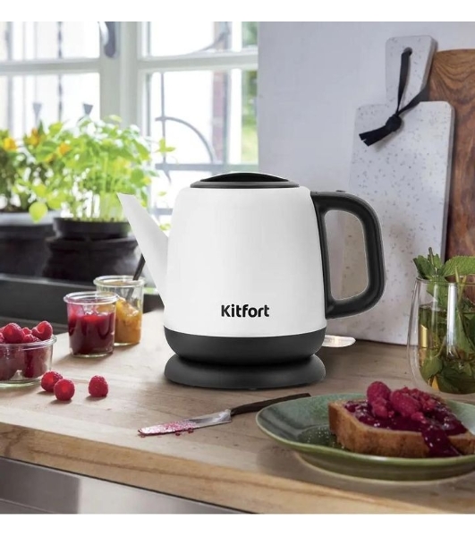 Чайник электрический Kitfort KT-6112 1 л, 1630 Вт, белый/черный (корпус: нержавеющая сталь)