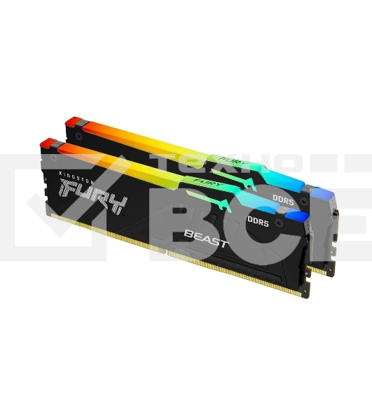 Оперативная память Kingston Fury Beast, DDR5, 64GB (2x32GB), 5600MHz, CL40, с радиатором, RGB, черный