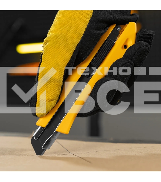 Нож Denzel 18 мм, сменное лезвие, SK4, метал. направляющая, нажимной фиксатор