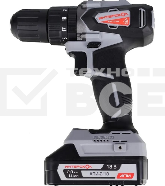 Дрель-шуруповерт аккумуляторная ИНТЕРСКОЛ ДАУ-13/18ВК, Аккумуляторный, 18В, 2 АКБ, Ударный, Кейс