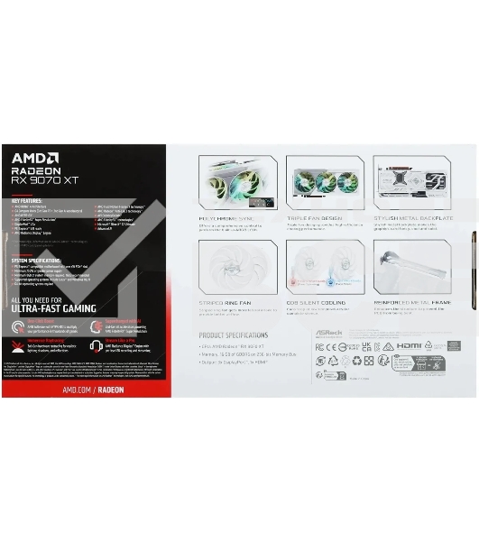 Видеокарта ASRock Radeon RX 9070 XT Steel Legend 16GB RX 9070XT, HDMI, DP*3, 16G, D6