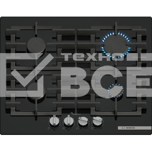 Газовая варочная панель Bosch PPP6A6I40 60 см, закаленное стекло, независимая, черная