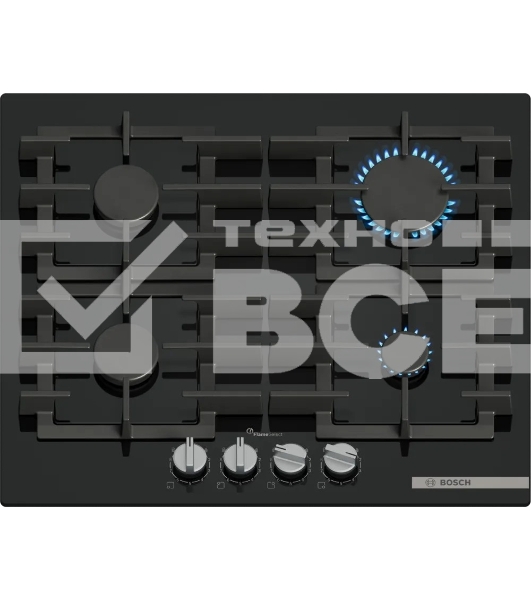 Газовая варочная панель Bosch PPP6A6I40 60 см, закаленное стекло, независимая, черная