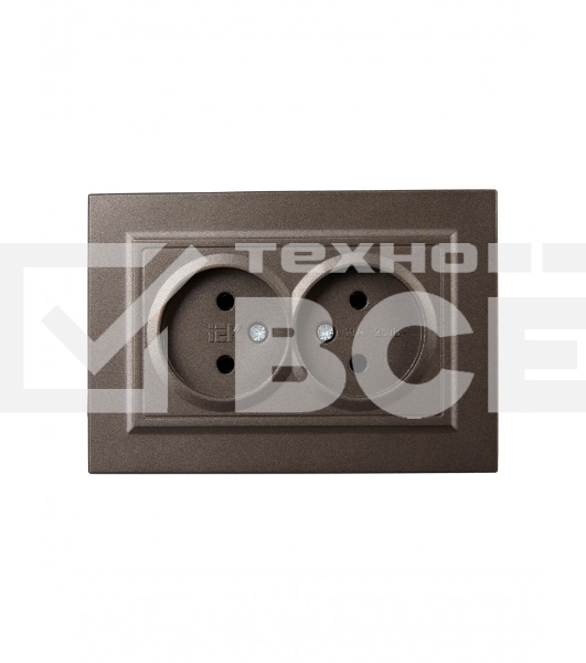 Розетка 2-местная IEK BRITE РС12-2-БрТБ (BR-R20-10-K45-F) 10А в сборе, без заземления, без защитных шторок, темная бронза