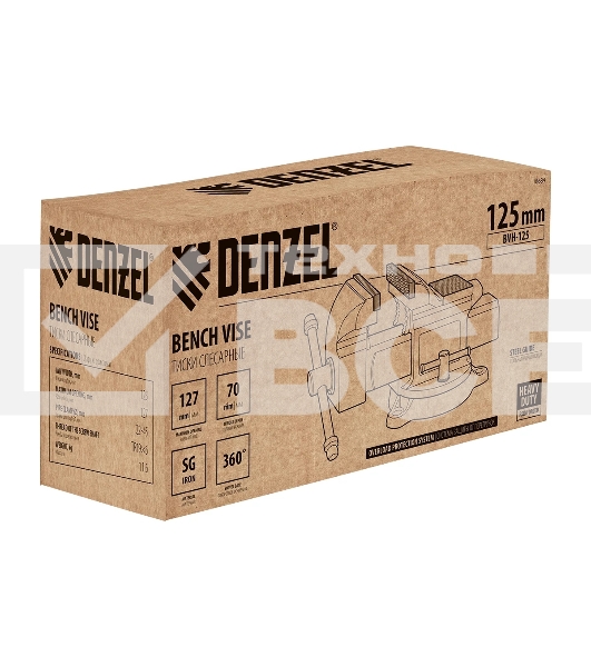 Тиски слесарные Denzel BVH-125, 125 мм, поворотные, стальная направляющая, с наковальней