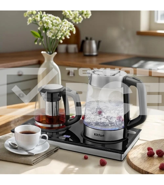 Чайный набор Kitfort КТ-6776 1.8л. 2200Вт черный/нержавеющая сталь корпус: Металл/стекло/пластик
