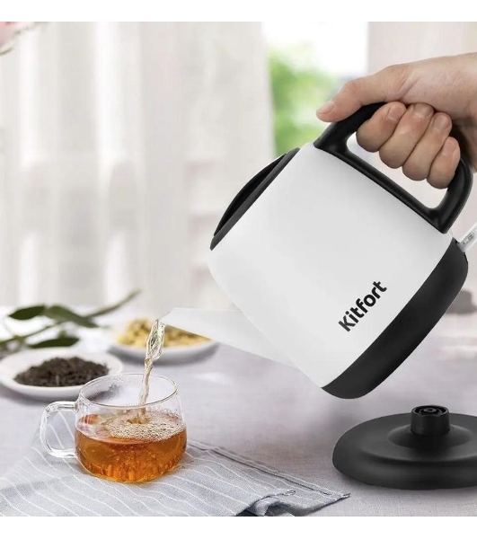 Чайник электрический Kitfort KT-6112 1 л, 1630 Вт, белый/черный (корпус: нержавеющая сталь)