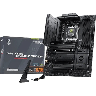 Материнская плата MSI MAG X870E TOMAHAWK MAX WIFI, AM5, AMD X870E, 4xDDR5 (до 256 ГБ), 4xSATA, 4xM.2 (2xPCIe 5.0, 2xPCIe 4.0), 1xPCIe 5.0 x16, 1xPCIe 4.0 x16, 1xPCIe 3.0 x16, 1xHDMI, 1x5Gb LAN, Wi-Fi 7, Bluetooth 5.4, 2xUSB-C 40Gbps (USB4), 1xUSB-C 10Gbps, 2xUSB-A 10Gbps, 3xUSB-A 5Gbps, 4xUSB-A 2.0, 3x3.5 мм + S/PDIF оптический, 7.1, чёрный, ATX