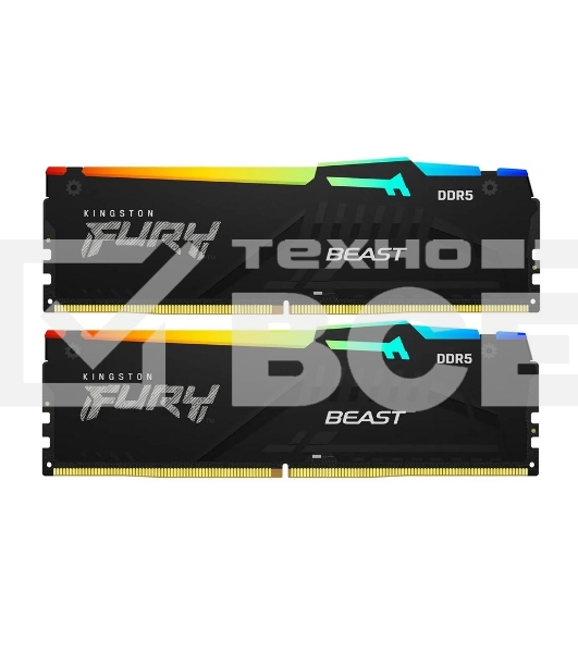 Оперативная память Kingston Fury Beast, DDR5, 64GB (2x32GB), 5600MHz, CL40, с радиатором, RGB, черный