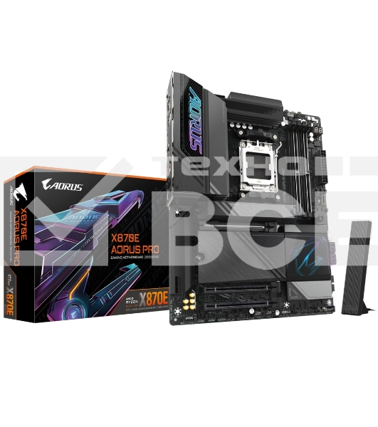 Материнская плата Gigabyte X870E AORUS PRO, AM5, AMD X870E, 4xDDR5, 4xSATA, 4xM.2, 1xPCI-E 5.0 x16, 1xPCI-E 4.0 x4, 1xPCI-E 3.0 x4, 1xHDMI, 1xUSB-C (DP), 1x 2.5Gb LAN, 2xUSB-A 2.0, 4xUSB-A 3.2 Gen 1, 3xUSB-A 3.2 Gen 2, 2xUSB-C 3.2 Gen 2 (USB4), 2x3.5 мм, 