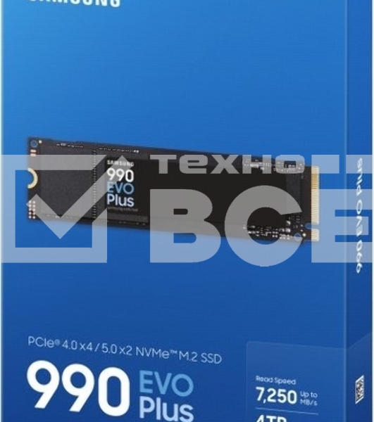 Накопитель SSD Samsung 990 EVO Plus, 4 ТБ, M.2 2280, PCIe 4.0 x4, NVMe 2.0, R/W 7250/6300
