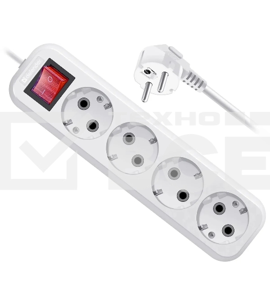 Удлинитель сетевой Defender L340 белый, 3 м, EURO, 4 розетки, 3500 Вт