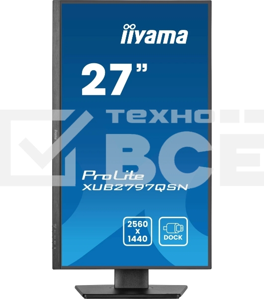 Монитор 27' Iiyama ProLite XUB2797QSN-B2 IPS 2560x1440, 100 Гц, 1 мс, 16:9, 300 кд/м², HDMI 2.0, DP 1.4, 3.5 Jack, USB-C (65 Вт), USB Hub (3x USB 3.0), Ethernet, динамики (2x2 Вт), Adaptive-Sync, черный