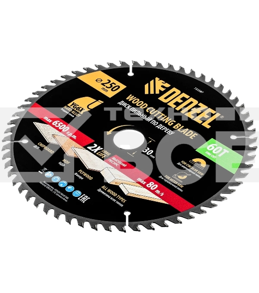 Пильный диск по дереву Denzel ф250 х 30 мм, 60 зубьев 733587