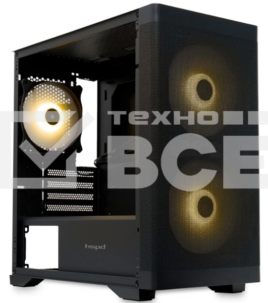 Компьютерный корпус без блока питания HSPD M320, Mesh Mini-tower, черный, slide TG, 0.45 SPCC, 2x140мм ARGb+1x120мм ARGb mATX, mITX 160/340/184мм 2x2.5