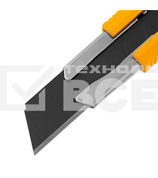 Нож Denzel 18 мм, сменное лезвие, SK4, метал. направляющая, клипса, нажимной фиксатор