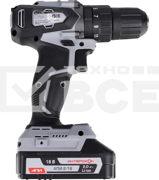 Дрель-шуруповерт аккумуляторная ИНТЕРСКОЛ ДАУ-13/18ВК, Аккумуляторный, 18В, 2 АКБ, Ударный, Кейс