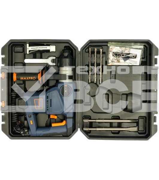 Перфоратор демонтажный MAX-PRO MPRH1500/32VP 1500 Вт, 0-850 об/мин, 5,5 Дж, 3 режима, Д/Б/М-42/32/13, 5,2 кг, SDS-PLUS, антивибрационная ручка, резиновые вставки, р