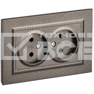 Розетка 2-местная IEK BRITE РС12-2-БрТБ (BR-R20-10-K45-F) 10А в сборе, без заземления, без защитных шторок, темная бронза
