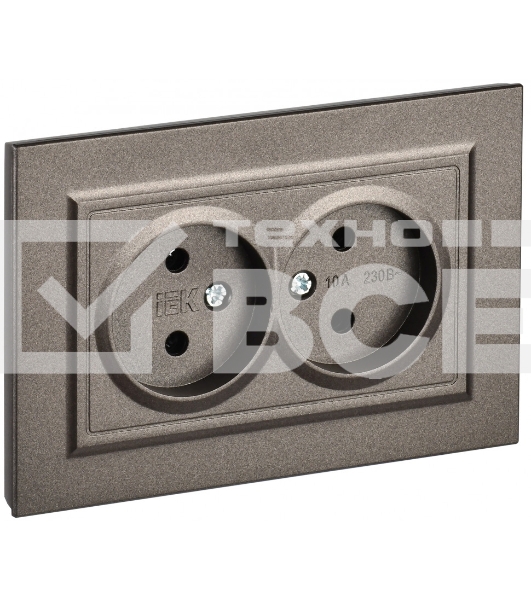 Розетка 2-местная IEK BRITE РС12-2-БрТБ (BR-R20-10-K45-F) 10А в сборе, без заземления, без защитных шторок, темная бронза