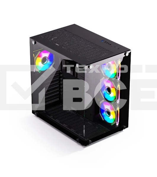 Компьютерный корпус ABR Sea View Black (1*USB Type-C, 2*USB 2.0, HD Audio, 4xRGB Fan, ATX, Micro-ATX)