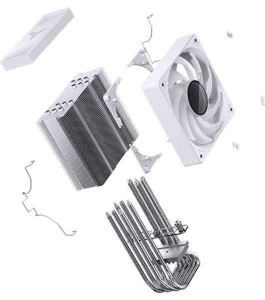 Кулер для процессора JONSBO CR-1000 V2 PRO ARGB (230W, 4-pin PWM, 157мм, Al/Cu, 6x6мм, ARGB, 1x120мм, 59.48CFM, 32.0dBA, 1500RPM, S: 1700/1200/115X, AM4/AM5 белый)