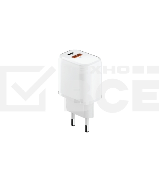 Сетевое зарядное устройство OLMIO Type-C+USB, 20W, 3A, QuickCharge3.0, PowerDelivery, белое