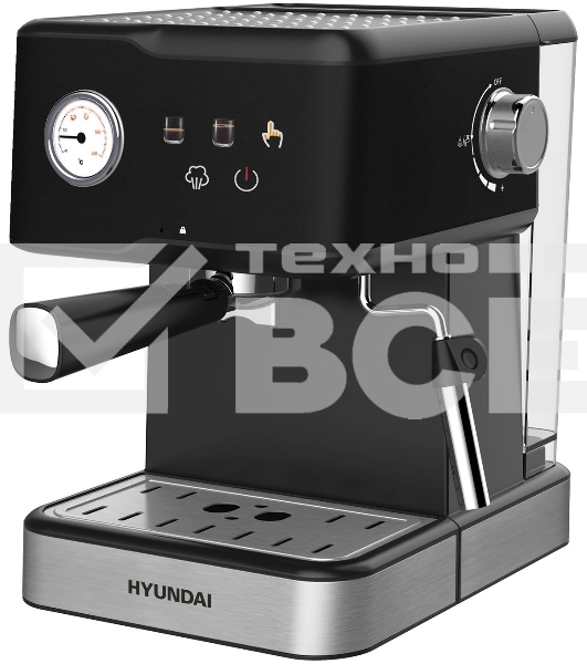 Кофеварка рожковая Hyundai HEM-4204 черный, исп. кофе - молотый, 1.5 л, 1000 Вт, 20 Бар.