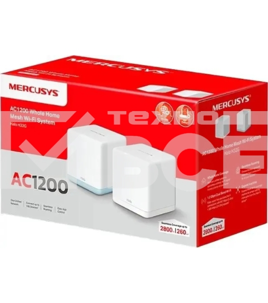 Mesh Wi-Fi система Mercusys Halo H32G(2-pack) AC1200, до 300 Мбит/с на 2,4 ГГц + до 867 Мбит/с на 5 ГГц, комплект 2 шт