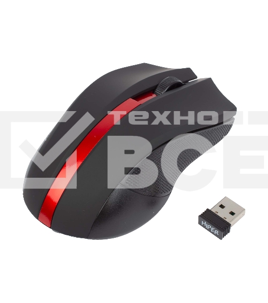 Мышь беспроводная HIPER HOMW-073 черный/красный, 1000 dpi, радиоканал, USB, кнопки - 3