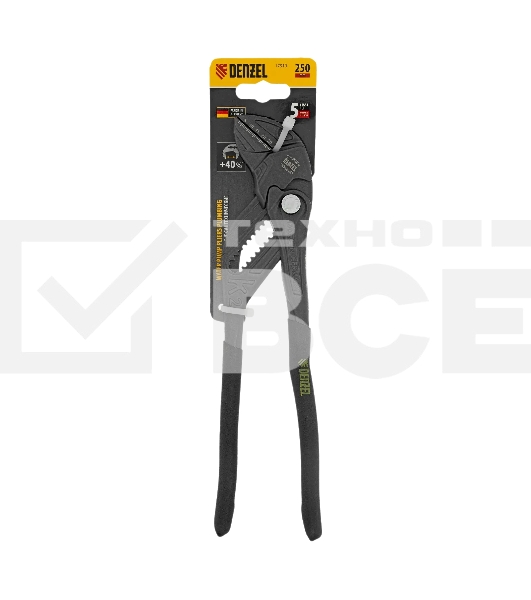 Клещи переставные Denzel кнопочный механизм, обливные рукоятки, сантехнические, 250 мм