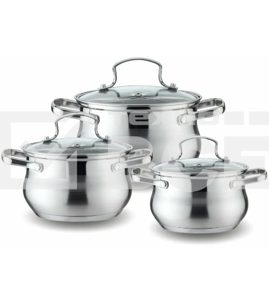 Набор посуды KELLI KL-4209 6 пред. Кастрюля с жаропрочной стекл. крышкой 2.1 л. Кастрюля с жаропрочной стекл. крышкой 3 л. Кастрюля с жаропрочной стекл. крышкой 4 л. Высококачественная нерж. сталь 18/10. 5-ти слойное капсульное дно.
