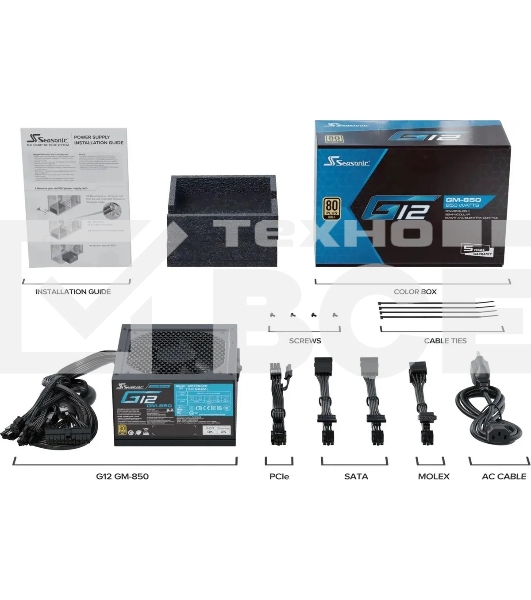 Блок питания Seasonic ATX 850W G12 GM-850 80 PLUS gold (20+4pin) APFC 120мм fan 6xSATA RTL