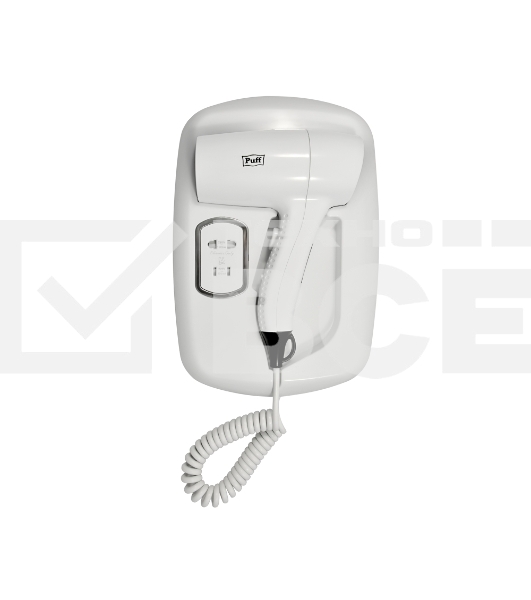 Фен для волос настенный Puff 1203B, белый, 1,2 кВт