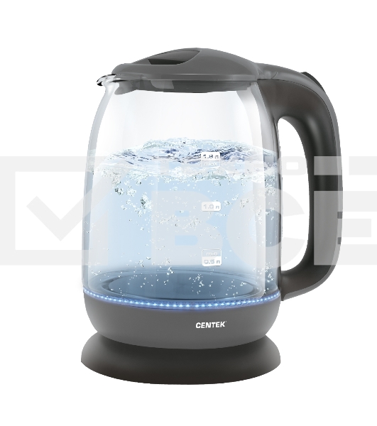 Чайник Centek CT-0034 (серый) Vancouver стекло, 1.8л, 2200Вт, внутренняя LED подсветка, кнопка