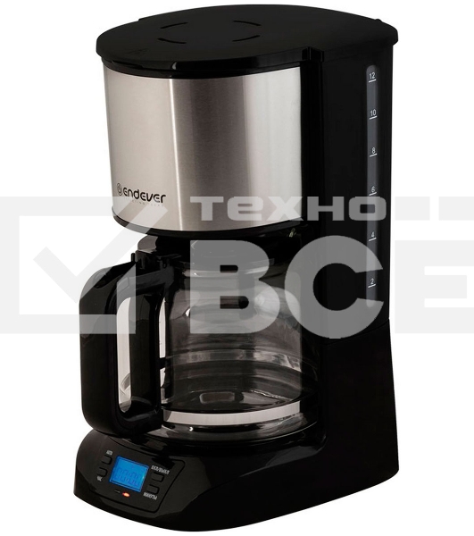 Кофеварка капельного типа Endever Costa-1044, мощность 800 Вт, цвет-стальной/черный, объем 1,5л, LCD дисплей, по 4 шт/уп
