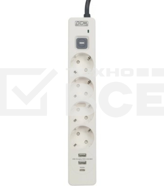 Сетевой фильтр Powercom SP-01 USB2A1CW 3,0М 3.0 м, 4 розетки, белый/серый, коробка
