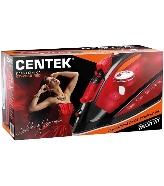Утюг Centek CT-2355 красный, 2500 Вт, 45 г/мин, 160 г/мин, 270 мл