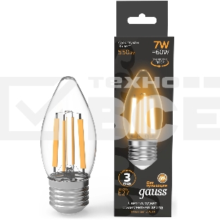 Лампа филам. Gauss Filament 7Вт цок.:E27 свеча св.свеч.бел.теп. (упак.:10шт) (103802107)