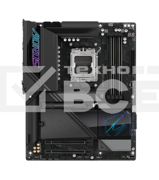 Материнская плата Gigabyte X870E AORUS PRO, AM5, AMD X870E, 4xDDR5, 4xSATA, 4xM.2, 1xPCI-E 5.0 x16, 1xPCI-E 4.0 x4, 1xPCI-E 3.0 x4, 1xHDMI, 1xUSB-C (DP), 1x 2.5Gb LAN, 2xUSB-A 2.0, 4xUSB-A 3.2 Gen 1, 3xUSB-A 3.2 Gen 2, 2xUSB-C 3.2 Gen 2 (USB4), 2x3.5 мм, 