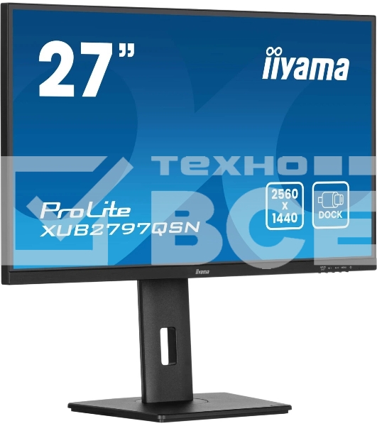 Монитор 27' Iiyama ProLite XUB2797QSN-B2 IPS 2560x1440, 100 Гц, 1 мс, 16:9, 300 кд/м², HDMI 2.0, DP 1.4, 3.5 Jack, USB-C (65 Вт), USB Hub (3x USB 3.0), Ethernet, динамики (2x2 Вт), Adaptive-Sync, черный