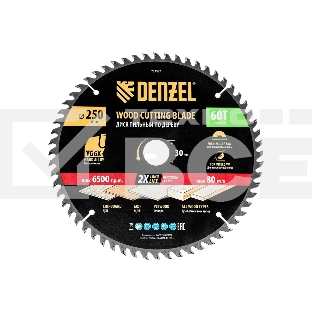 Пильный диск по дереву Denzel ф250 х 30 мм, 60 зубьев 733587