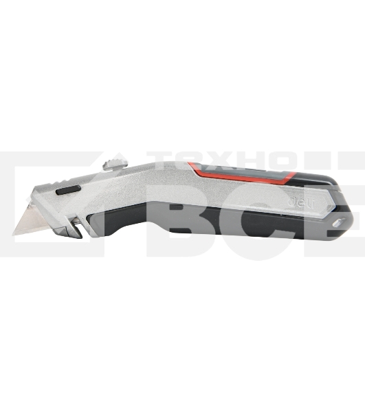 Строительный складной нож с Т-образным лезвием Deli DL411 в комплекте 3 запасных лезвия SK2, рукоятка из цинкового сплава с резиновыми вставками