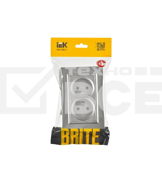 Розетка 2-местная IEK BRITE РС12-2-БрС (BR-R20-10-K46-F) 10А в сборе, без заземления, без защитных шторок, сталь