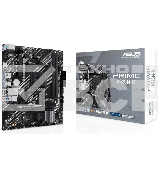 Материнская плата ASUS PRIME A520M-R, AM4, AMD A520, 2xDDR4, 4xSATA, 1xM.2, 1xPCIe 3.0 x16, 1xPCIe x1, 1xHDMI, 1x 1Gb LAN, 2xUSB-A 2.0, 4xUSB-A 3.2 Gen 1, 3x3.5 мм, 7.1, mATX